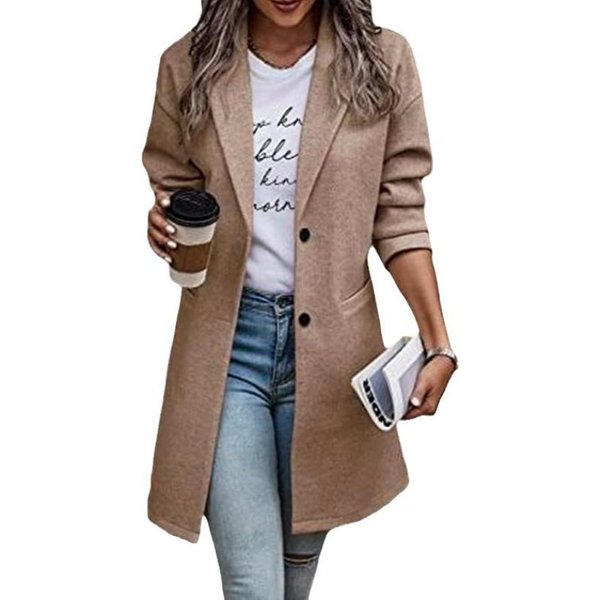 Abrigo De Lana Largo De Talla Grande Para Mujer De OtoñO E Invierno Abrigo De Lana 3XL Gray-image