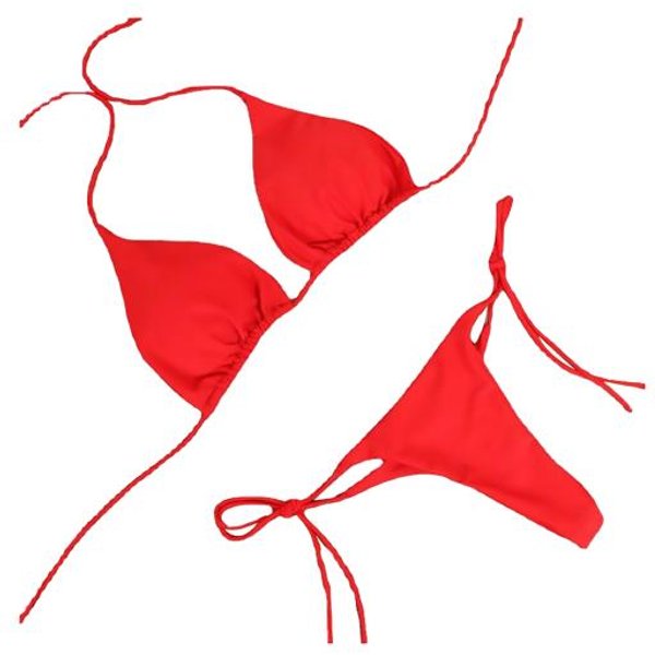 2 Szt./Zestaw Zestaw Bikini Jednolity Kolor Pasek Stringi Halter Zestaw Damskich KostiumóW KąPielowych S-image