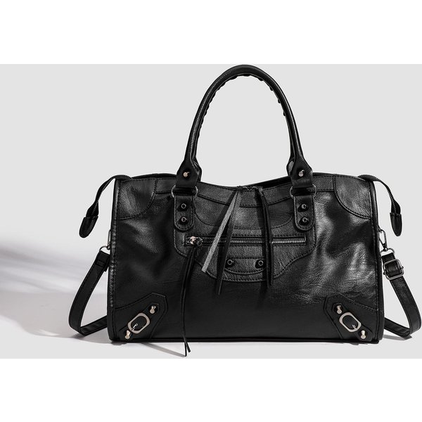 Modna Torba Motocyklowa Dla Kobiet, Modna Torba Typu Tote Z Teksturą, Uniwersalna Torebka, Jednoramienna Torba Typu Crossbody Dla Kobiet Czarny-image