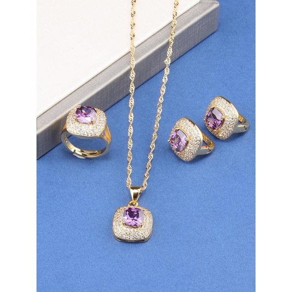 Colgante Cuadrado Italia Brasil Accesorios De JoyeríA Chapado En Oro Conjuntos De Novia Boda Collar Y Pendientes Anillo Para Mujeres Regalo Resizable Gray-image