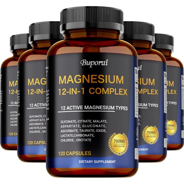 CáPsulas De Magnesio Complejo 12 En 1, 700 Mg, Magnesio MúLtiple, Calmante Y Relajante, Salud ÓSea, Apto Para Adultos 120*5-image