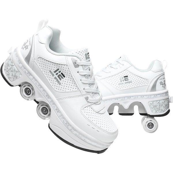 Cuatro Zapatos Para Caminar Patines De Ruedas Invisibles Zapatos De Ruedas Para NiñOs Zapatos Deformados Luz Respiratoria Patines De Ruedas Doble Fila Secos 37-image