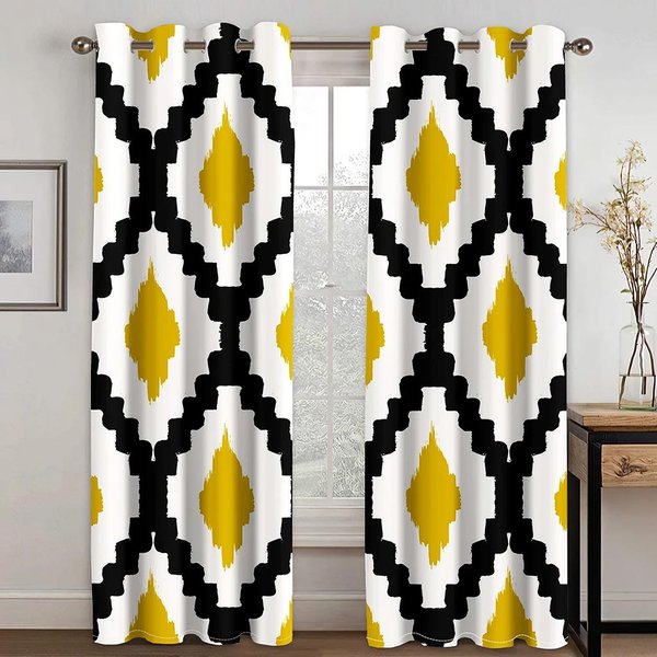 Tanie Nowoczesne Abstrakcyjne ZasłOny żółTe Szare Geometryczne Spiralne ZasłOny Do Okien Salon Sypialnia WystróJ Pokoju 2 Sztuki Cortinas 100W130H(Cm)40X51In&Rod Pocket-image
