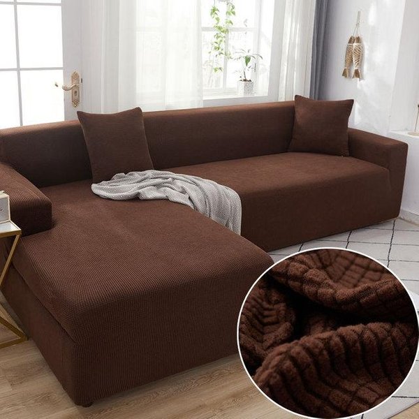 Pluszowa Tkanina Elastyczna Narzuta Na Sofę Solidna Sofa W KształCie Litery L Potrzebujesz 2 Szt. PokrowcóW Na Sofę Do Salonu RozciąGliwa Narzuta Na Kanapę 1-Seater 90-140Cm Gray-image