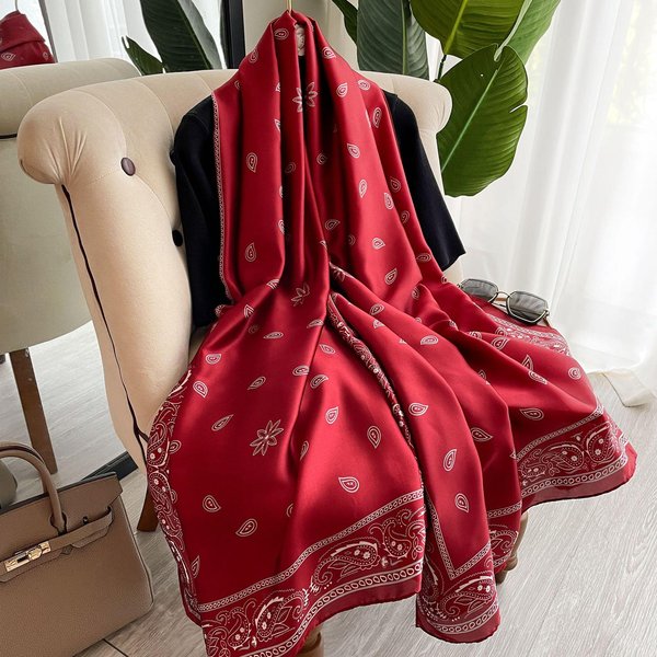 Bufanda Hijab Grande De SatéN De Seda 180*90Cm Para Mujer Estampada Chal De Primavera Envoltorio Foulard Femenino Pashmina Echarpe De Viaje One Size Black-image