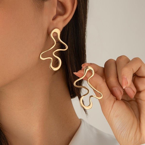 Pendientes De Metal Con Forma De GeometríA Hueca Irregular, Estilo Punk, Color Dorado, JoyeríA Con Abalorios Para Mujer-image