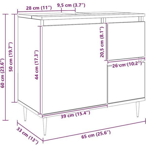 Armario De BañO Roble Artesano 65 X 33 X 60 Cm Tablero De PartíCulas-image