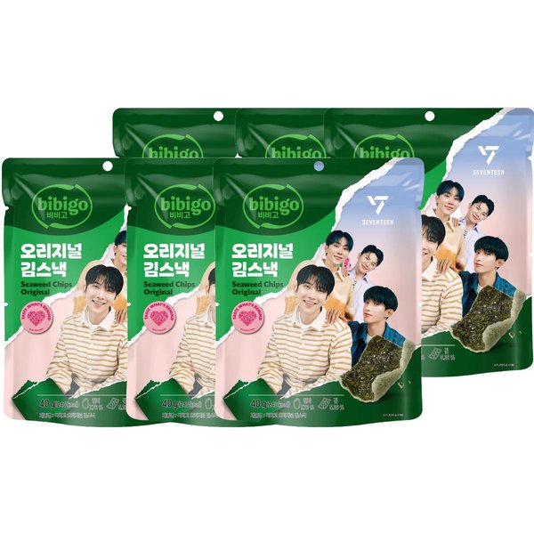 Bibigo Snack Original De Algas Crujiente Extra Chip De Papel De Arroz Tostado 40G X Paquete De 6-image