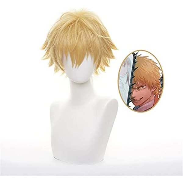 Peluca Cosplay Denji Peluca Corta Rubia Peluca Dorada Ondulada Peluca SintéTica Para Hombre Para Disfraz De Anime Fiesta De Halloween One Size Amarillo-image