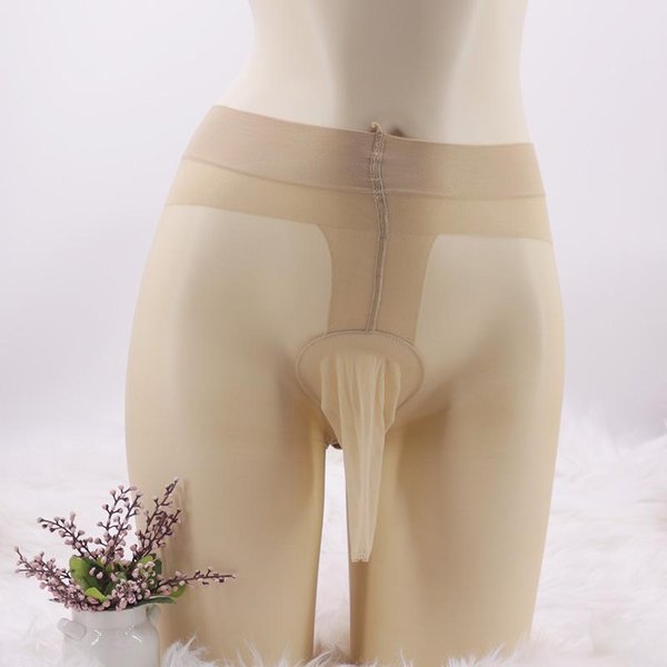 Medias Para Hombre Tallas Grandes Finas Anti-Enganche Sexy Transparentes Invisibles Sin Costuras Bolsillo Convexo Medias Ropa Para Discoteca Open Sheath Beige-image