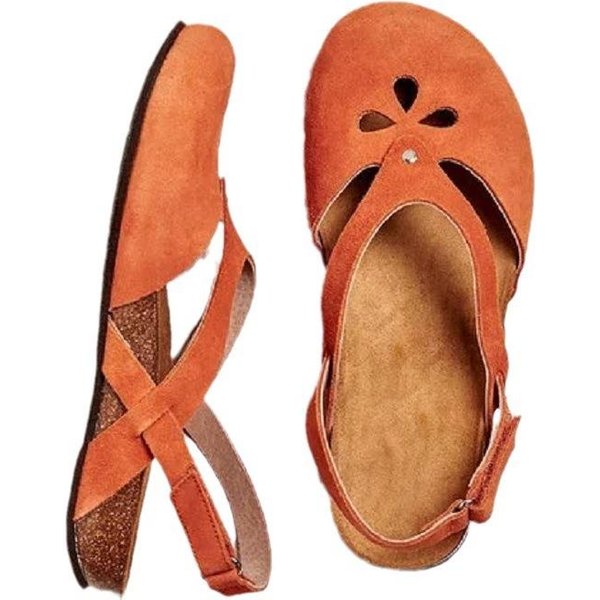 Sandalias De Verano Para Mujer Sandalias CóModas De Tobillo Hueco Con Punta Redonda Zapatos De Mujer Suaves Para La Playa 38EU/CN39 Naranja-image
