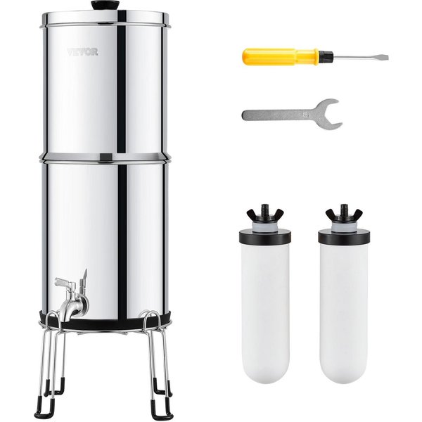 Sistema De Filtro De Agua Por Gravedad, Sistema De FiltracióN De Agua De Encimera De Acero Inoxidable 304 De 2.25 Galones, Reduce El Plomo Y Hasta El 99% Del Cloro, Con 2 CeráMicos-image