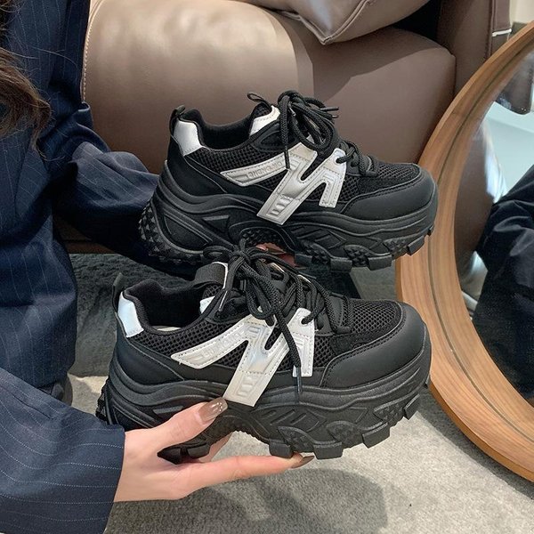 Zapatos De Dad De Cuero Para Mujer Primavera Nuevos De Malla Suela Gruesa Tipo Muffin Que Aumentan La Altura Zapatos Deportivos Casuales Zapatos PequeñOs Para Mujer 40-image
