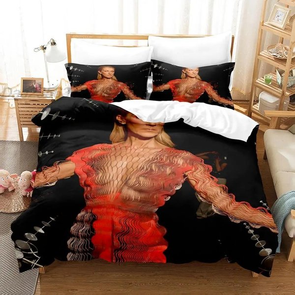 Juego De Cama Celine Dion Individual Twin Full Queen King Size Juego De Cama Dormitorio De Adultos NiñOs Juegos De Funda NóRdica Juego De SáBanas ImpresióN 3D EU Single(135X200Cm)-image