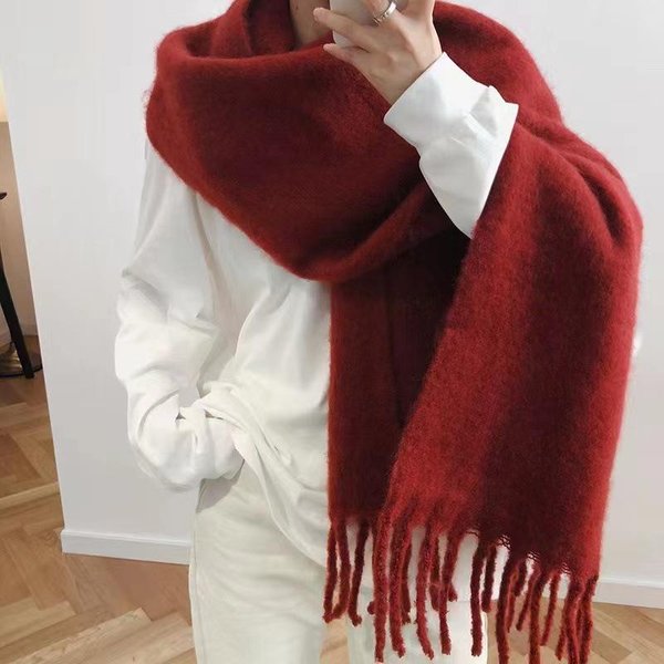 Bufanda De Cachemira De Lujo Para Mujer, Colores SóLidos Brillantes, Chal De Invierno Y PañUelo Envolvente, Pashmina Con Borlas, Foulard Femenino, Manta Gruesa-image