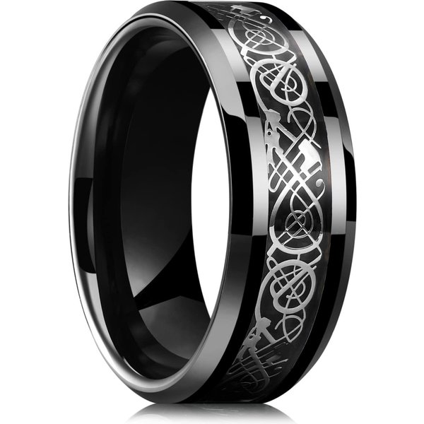 Moda 8Mm Hombres Acero Inoxidable Anillos De DragóN Celta IncrustacióN Fibra De Carbono Naranja Anillos Para Hombres Mujeres Alianza De Boda JoyeríA 11 Gray-image