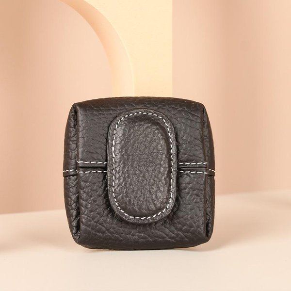 Mini Monedero Con PatróN De Lichi, Monedero De Color SóLido Con Hebilla Para Llaves, Bolsa De Almacenamiento Para Auriculares, Monedero Casual Para Uso Diario Negro-image