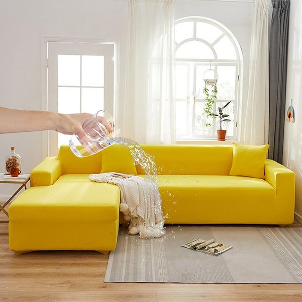 Wodoodporne Elastyczne Pokrowce Na Sofy Do Salonu Jednokolorowe Narzuty Na Sofę RozciąGliwa Narzuta Na Sofę NarożNik W KształCie Litery L Sofa Trzeba Kupić 2 Szt. 2 Seater 140-185Cm żółTy-image