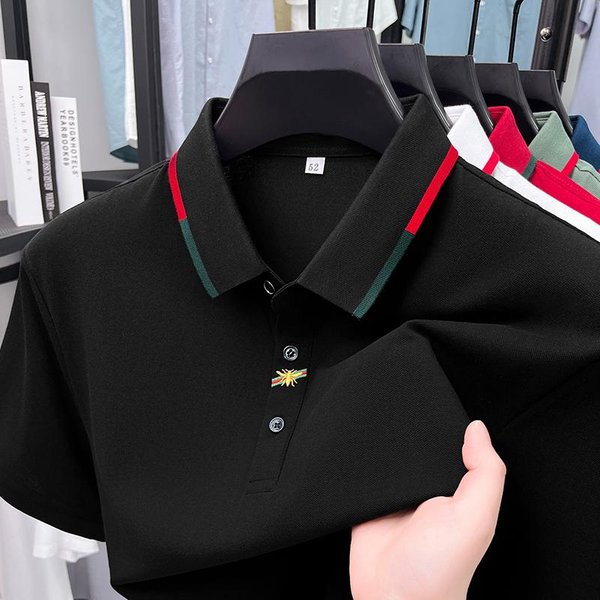 Luksusowa MęSka Koszulka Polo Wysokiej Klasy KołNierzyk T-Shirt Lato Nowa Wykwintne Haftowanie KróTki RęKaw Modna Biznesowa Odzież MęSka Top XL-image