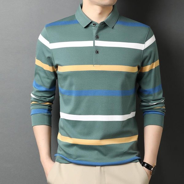 Camiseta De AlgodóN De Manga Larga A Rayas Para JóVenes De Primavera Y OtoñO Camiseta Con Cuello Camisa Base Ropa Casual Xxxl-image