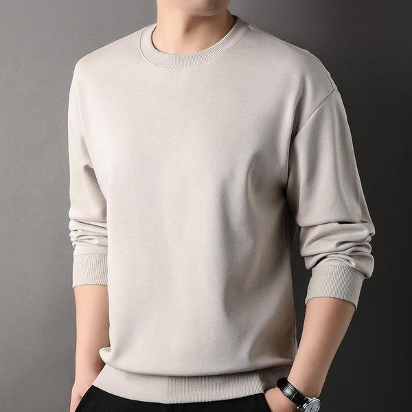 Sweter MęSki Casualowy OkrąGłY Dekolt Jednolity Kolor Wiosna I Jesień Nowy Modny BawełNiany Top MłOdzieżOwy I śRedni Wiek DłUgi RęKaw Koszulka M White-image