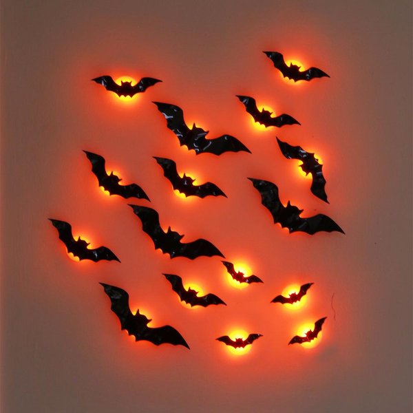 16 Sztuk Halloweenowe LED Nietoperze ŚWiatłO Naklejki ŚCienne, 3D ŚWiecąCe Nietoperze Halloweenowe Dekoracje ŚCienne Naklejki Na ZewnąTrz WewnąTrz Halloweenowe Akcesoria Imprezowe-image