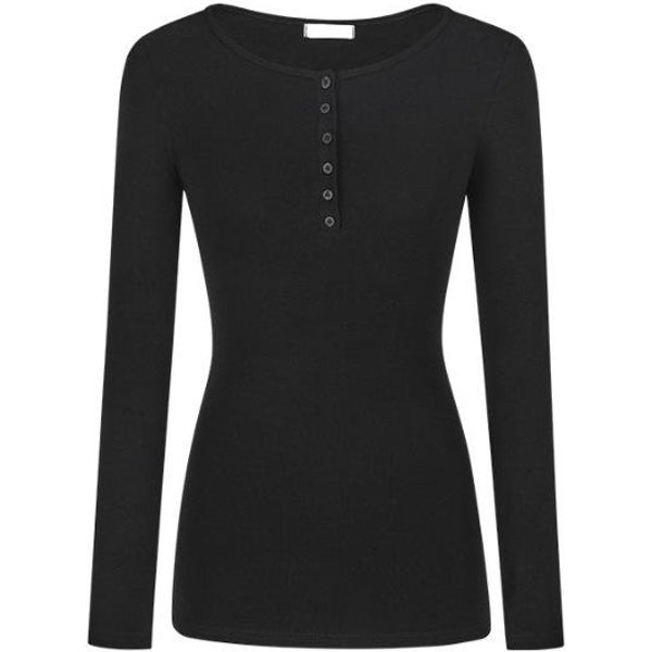 Camiseta De Manga Larga Con Cuello Semiabierto Con Botones De Estilo Puro Nuevo Curvado Para Mujer, Camiseta Base Slim, Top De Hombro XL Gray-image