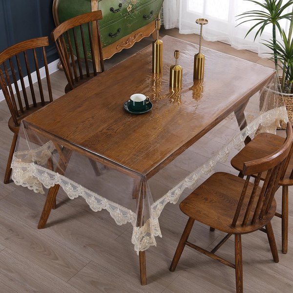 Mantel De PVC Transparente, Impermeable Y Resistente Al Aceite, Con Encaje Para Mesa De Centro, Antideslizante Y Lavable, De Vidrio Suave. 150X300Cm-image