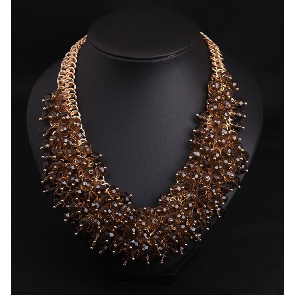 Collar Multicapa Corto De ClavíCula De Cristal Hecho A Mano JoyeríA Exagerada De Moda Para Mujer Café-image