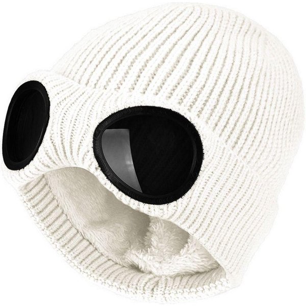 Z Okularami Okulary Pilotki Czapka MęSka Czapki Beanie KoreańSkie Beanie Damskie WełNiane Czapki Dzianinowe Czapka Narciarska BiałY-image