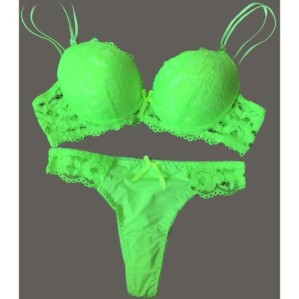Koronkowy Biustonosz Stringi Komplet Bielizny Push Up Zestaw Bielizny Damskiej Hollow Lace Intimates Biustonosze I Komplet Majtek 40C Green-image