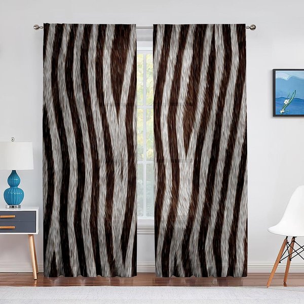 BrąZowe Leopard CęTki ZwierzęCe Futro Przezroczyste Woalowe ZasłOny Do Dekoracji Salonu Sypialni Okna Szyfonowa Tiulowa ZasłOna Draperie 1 PCS W100Xh250Cm&Grommet Top Gray-image