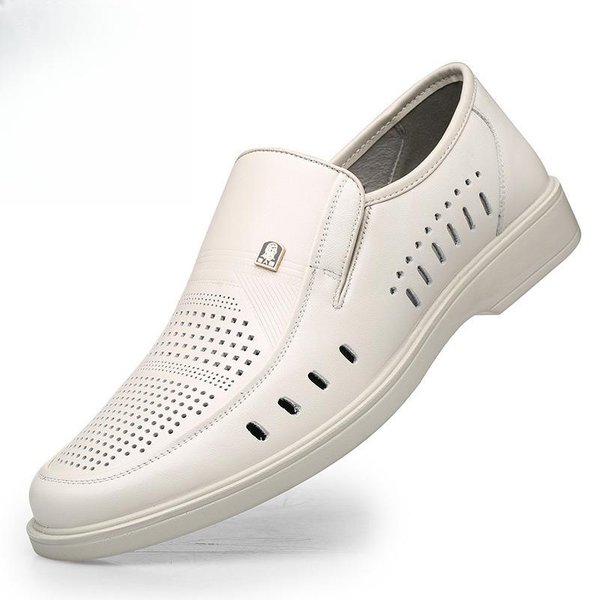 MęSkie Letnie BeżOwe OddychająCe SkóRzane Buty Codzienne Buty Jednostkowe Biznesowe OddychająCe SkóRzane Buty Buty Taty Buty Starszego MężCzyzny 43 White-image