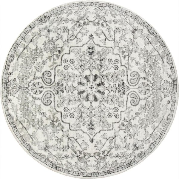 OkrąGłY Vintage Dywan Kwiatowy - MięKki Szaro-BiałY WzóR, AntypośLizgowy Dywanik Do Salonu/Sypialni, Boho WystróJ Domu Prezent 150Cm-Dia.-image