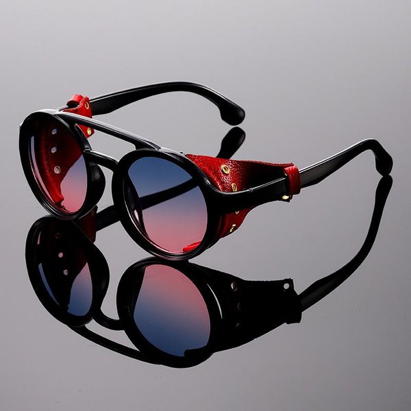 Gafas De Sol Vintage Steampunk ProteccióN UV Para Hombre DiseñAdor Retro Forma Redonda Gafas De Sol De Cuero Gafas Para Exteriores Gafas Con ProteccióN UV400 W130220WW-1PC Gray-image
