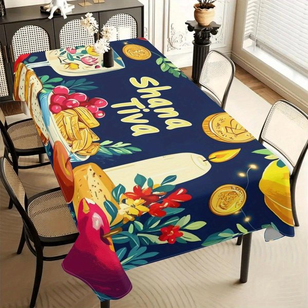 Mantel Rectangular Rosh Hashaná DecoracióN De AñO Nuevo JudíO Shana Tova Tarro De Miel Frutas Manteles Para Mesa De Cocina Comedor DecoracióN De Fiesta 90X140Cm-image