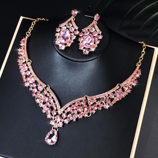 Set De Aretes Y Collar De Lujo Brillante Para Mujer Con Forma De Gota, PedreríA, Cristal, Set De JoyeríA Ajustable Para Boda, Novia Gray-image