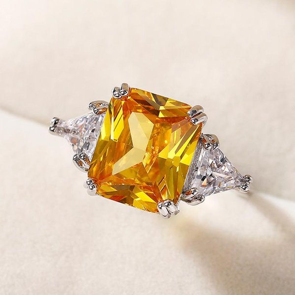 Huitan Anillo De Dedo Para Mujer Cuadrado De Circonita CúBica Amarilla Para Fiesta De Boda Temperamento Encantador Lujoso Anillos CZ JoyeríA De Aniversario 10 Gray-image