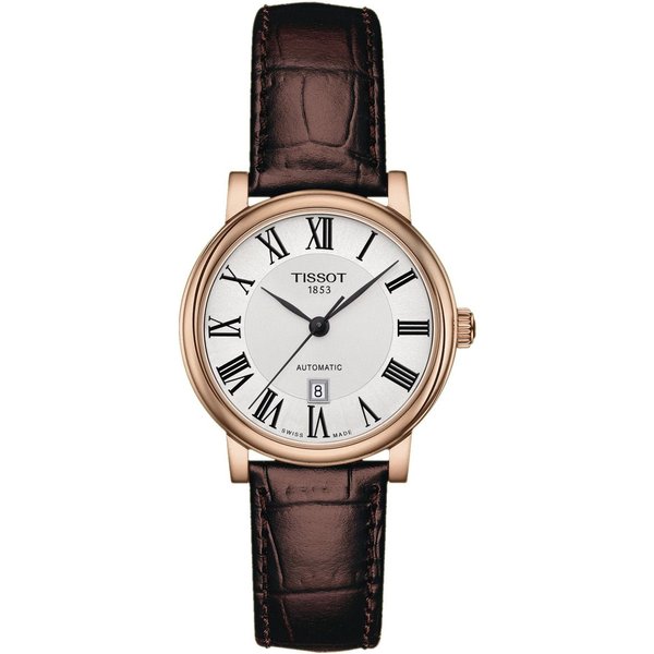 Reloj Tissot Carson Movimiento MecáNico AutomáTico Resistente Al Agua 50M Esfera Plateada Caja De Acero Inoxidable Correa De Cuero Genuino T122.207.36.033.00 Brown White-image