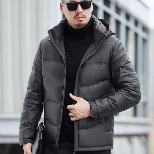 Chaqueta De Cuero Genuino Engrosada De Invierno Para Hombres De Mediana Edad, Chaqueta De PlumóN De Piel De Oveja Para Hombres, Chaqueta Con Capucha Suelta, Atuendo De Papá 4XL-image