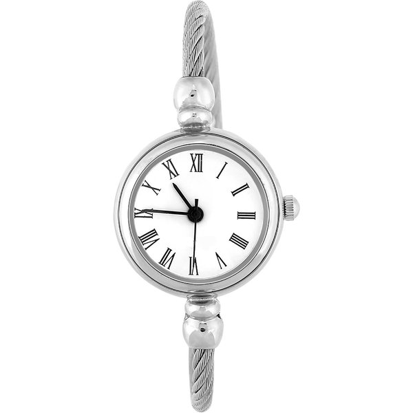 Reloj De Pulsera Para Mujer AnalóGico Redondo De AleacióN De Cuarzo Con Pulsera Abierta (NúMeros Romanos Esfera Blanca)-image
