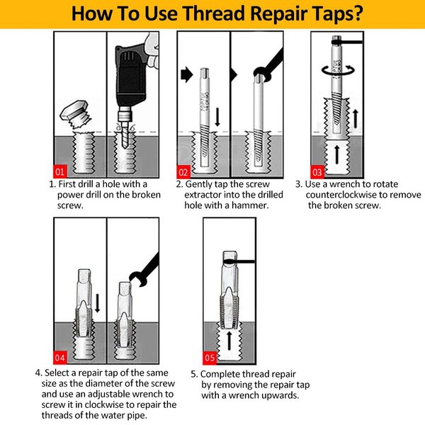 Juego De 8 Piezas Extractor De Tornillos DañAdos Y Pasados, Extractor De Pernos Rotos Y Juego Removedor De TuberíAs De Agua Rotas, Ideal Izquierdo Gray-image
