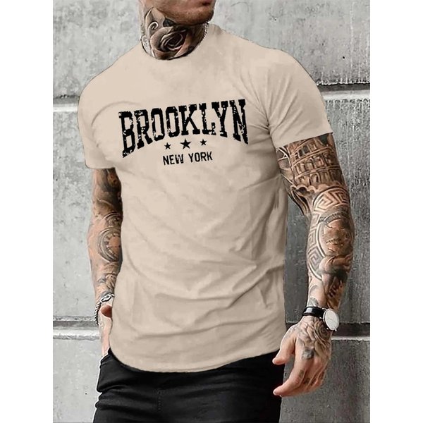 Camiseta De Verano Para Hombre Con Estampado De Letras De Brooklyn Nueva York, Casual, Holgada, CóModa, De Cuello Redondo Y Manga Corta 3XL-image