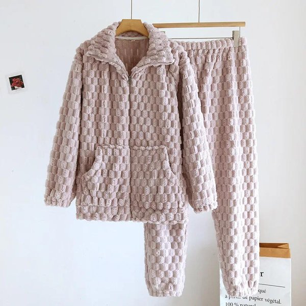 Conjunto De Pijama Para Pareja OtoñO/Invierno Franela Grande Grueso CáLido Para Hombre Y Mujer Manga Larga Pantalones Felpa Coral Hogar Piel XL-image