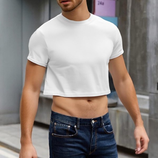 Top Corto Casual Para Hombre Con Cuello Redondo, Manga Corta, Ajuste Holgado, Media Camisa, SuéTer Suave, Transpirable Y Ligero Para El Uso Diario L Blanco-image
