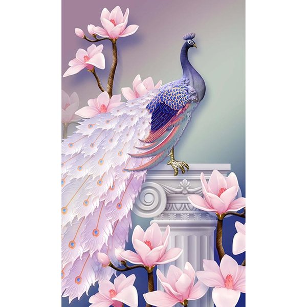 Pintura De Diamantes 5D DIY Pavo Real Rosa Bordado Punto De Cruz Mosaico De PedreríA DecoracióN Del Hogar 20X30CM White-image