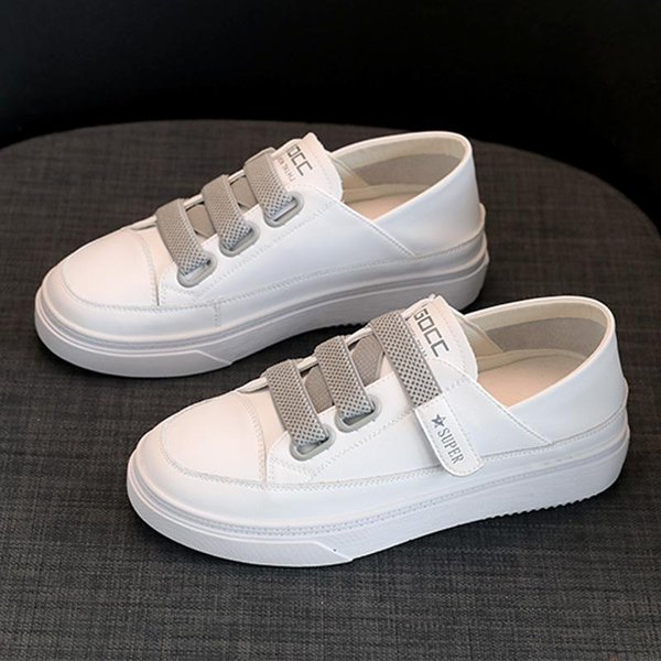 Zapatos Blancos PequeñOs De Cuero Zapatos De Mujer Zapatos De Tablero VersáTiles Estilo Caliente Verano Nuevos Fondo Plano Malla Casual Zapatos Blancos Verano 40 Gray-image