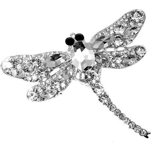 Broches De LibéLula Vintage De Cristal Para Mujer, Broche De Insecto Grande, Accesorios De Moda Para Vestidos Y Abrigos, JoyeríA Bonita Blanco-image