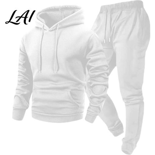MęSki Zestaw DwuczęśCiowy Bluza Z Kapturem I Spodnie Active Wear Dla MężCzyzn Sportowa Bluza Z Kapturem Spodnie Dresowe Ze Sznurkiem I Spodnie Dresowe Jesień Zima Jednolity Kolor Casual XXL BiałY-image