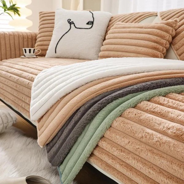 Rayas Espesar ImitacióN Piel De Conejo Felpa Funda De Sofá Antideslizante CojíN De Sofá Funda Toalla Para Sofá De Sala De Estar Manta Para El Hogar 1Pc 45X45 Pillowcase-image